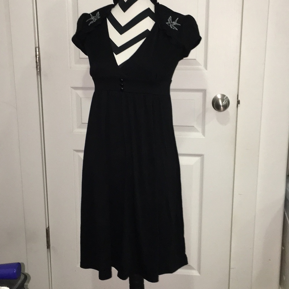 Rockabilly Sparrow Black Short Sleeve Dress